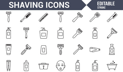 Collection of Shaving and Grooming Icons for Facial Hair Care and Hygiene