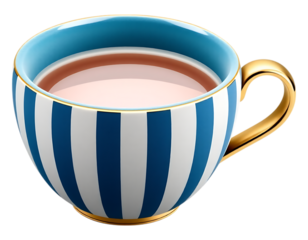Elegant Striped Tea Cup with Gold Handle and Rim