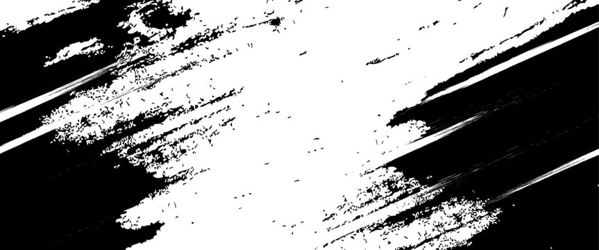Vector black and white with grunge style, Abstract black and white brush strokes on a canvas with Black ink texture