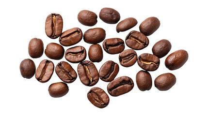 Naklejka premium Roasted coffee beans isolated on transparent white background, clipping path 