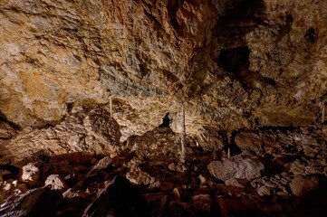 Interior View of Kateřinská Cave in Moravian Karst – Limestone Formations and Stalactites