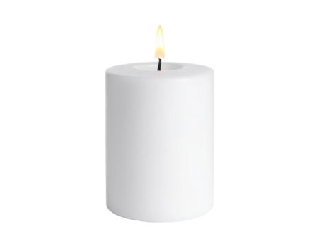 A slender white taper candle, side view, elegant and classic, ideal for formal dining or ceremonies, isolated on white.