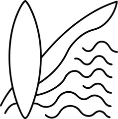 sea waves and surfboard line art