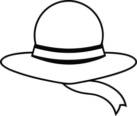 straw hat with ribbon   line art