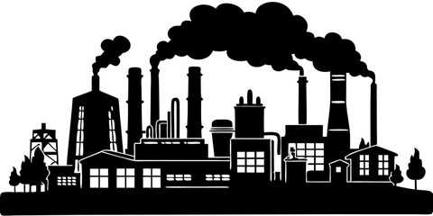 Fototapeta premium Industrial Factory Silhouette with Smoke