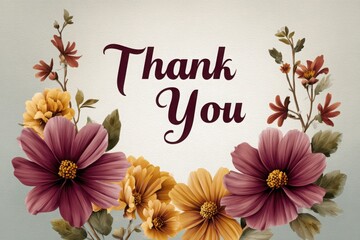 Elegant floral thank you card design with burgundy and gold flowers