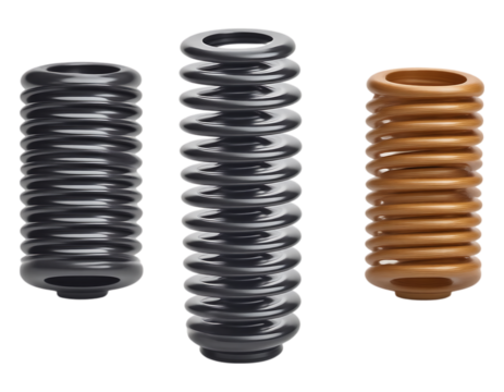 Three 3D springs of different colors against a transparent background.