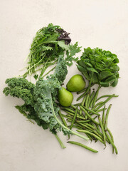 Fresh local produce from the market. Top view various ingredients for cooking healthy vegetarian meal