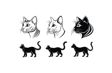 Obraz premium Cat Head Line Art Vector Set Clean EPS Drawing for Logos, Tattoos, Stickers & Prints Trusted High-Quality File