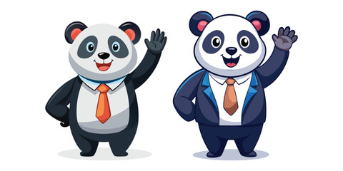 Corporate Business Panda Giving High-Five to Success Vector – Motivational Animal Character Art for Teamwork, Leadership, Achievement, Office Culture, Branding, and Marketing Materials