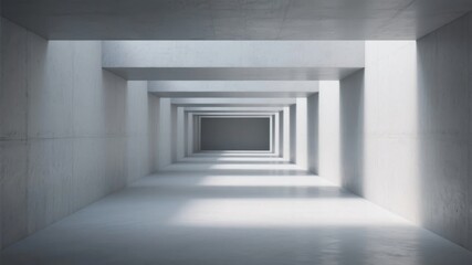 Fototapeta premium Endless Concrete Tunnel with Symmetrical Architecture and Soft Lighting