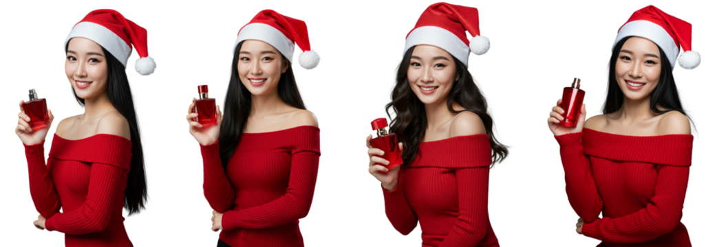 Santa Claus, Christmas, perfume advertisement, transparent background.