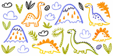 Kids doodle design, Naive baby nature sticker, colorful pencil illustration.