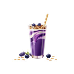 Delicious Blueberry Yogurt Smoothie with Granola Topping in Glass
