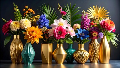 Art Deco vases display floral beauty.
