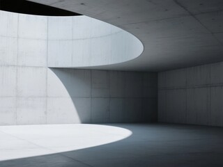 Modern Concrete Interior with Curved Wall and Natural Light