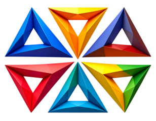 Multicolor intersecting triangular planes, isolated on a transparent background