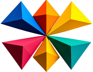 Multicolor intersecting triangular planes, isolated on a transparent background