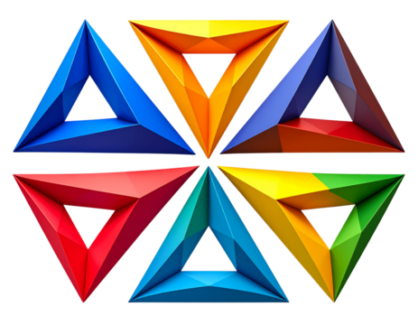 Multicolor intersecting triangular planes, isolated on a transparent background
