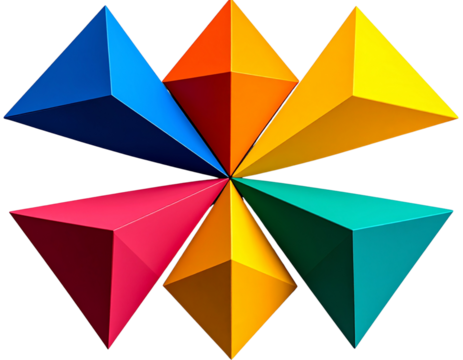 Multicolor intersecting triangular planes, isolated on a transparent background