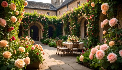 Naklejka premium Courtyard of Roses and Tablescape VUR