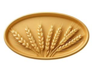 Golden wheat ears emblem on an oval plate, perfect for bakery or harvest themes.