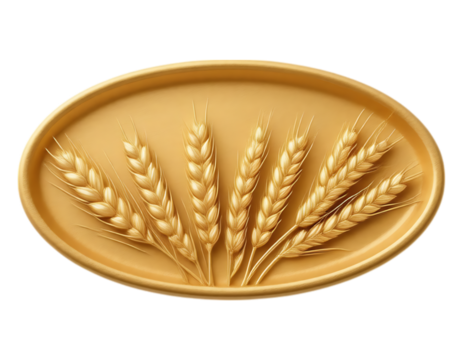 Golden wheat ears emblem on an oval plate, perfect for bakery or harvest themes.