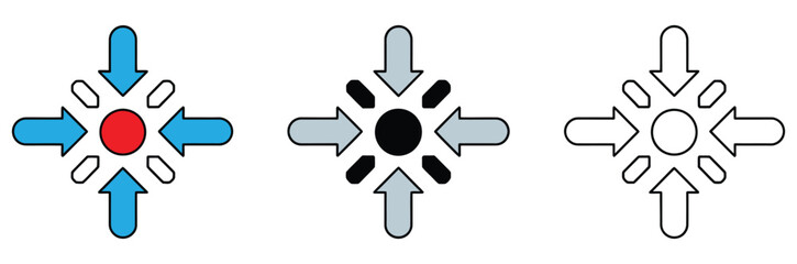 Obraz premium Dynamic convergence of arrows points towards a central focal point, symbolizing focus, direction, and collective effort in a modern abstract design