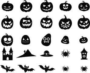 Fototapeta premium Vector art of a collection of halloween themed silhouettes is displayed on a white backdrop