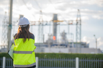 Asian man petrochemical engineer working at oil and gas refinery plant industry factory,The people...