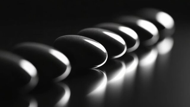 This is an image featuring a stack of pills arranged neatly on a dark surface. The pills appear to be capsules with rounded ends and a smooth texture.
