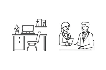 Business meeting discussion between colleagues office