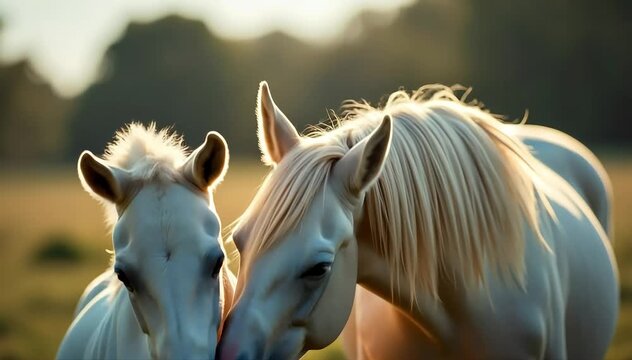 Palomino horse crying while holding its baby