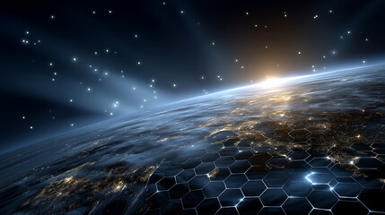 Earth Network Interface with Hexagonal Patterns at Night