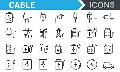 Electrical Technology Icons Collection for Cables, Power Outlets, and Charging Systems