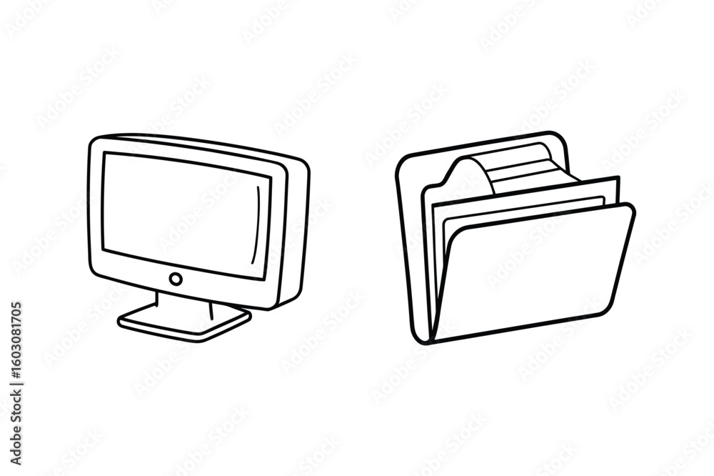 Fototapete computer monitor and file folder screen files
