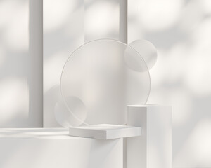 Minimal White Podium Platform For Product Display Showcase 3D Rendering	

