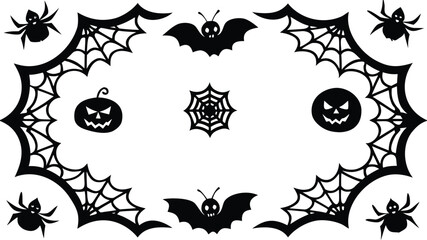  Vector art of a halloween frame is decorated with bats spiders spiderwebs and pumpkins