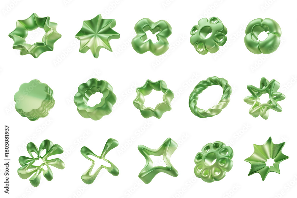 Fototapete soft green pastel element object set pack isolated background 3d rendering