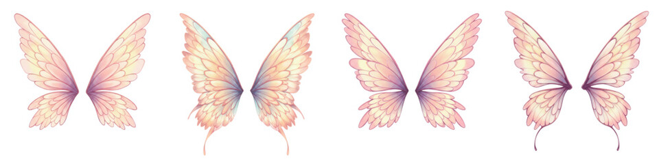 Naklejka premium Set of fairy wing isolates in pastel color tones on white background 