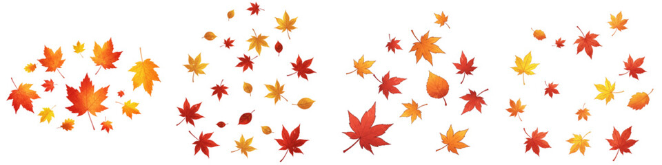 Fototapeta premium Set of Isolated falling leaves in autumn colors on white background 