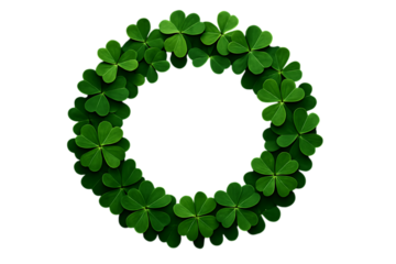 Green clover leaf wreath forming the number zero isolated on transparent background