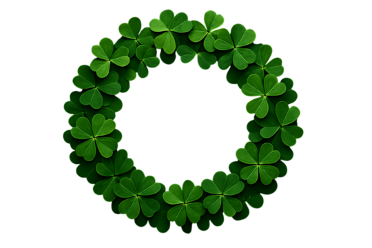 Green clover leaf wreath forming the number zero isolated on transparent background