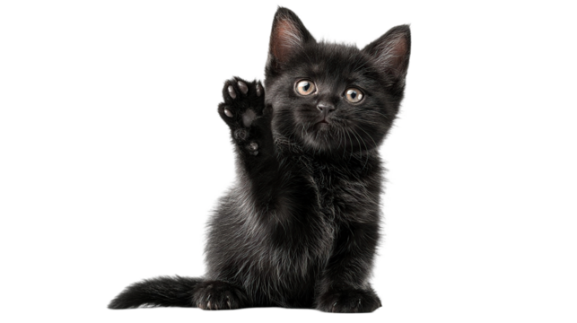 Black kitten with raised paw illustration