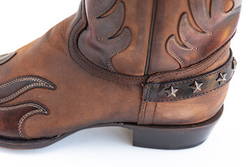 Rich Brown Leather Cowboy Boot. Elegant stitching and embossed western pattern details