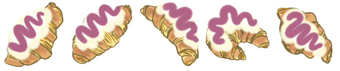 Delicious Croissant Pastry Topped with Whipped Cream and Purple Berry Icing Illustration for Bakery Decor or Digital Sticker