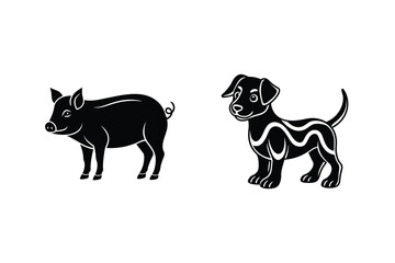 Black pig and dog illustration animal