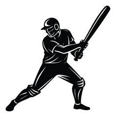 Baseball player silhouette poised to swing bat isolated on white background sports action vector illustration