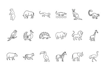 Obraz premium Collection diverse animal line art illustrations on bear buffalo