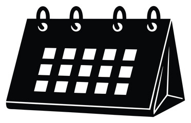 Black and white calendar icon representing schedule planning appointments and reminders for business or personal use to stay organized and efficient